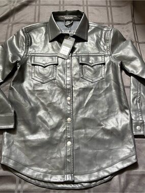 True Religion Men's Pleather Faux Leather Black Shacket Size: Medium